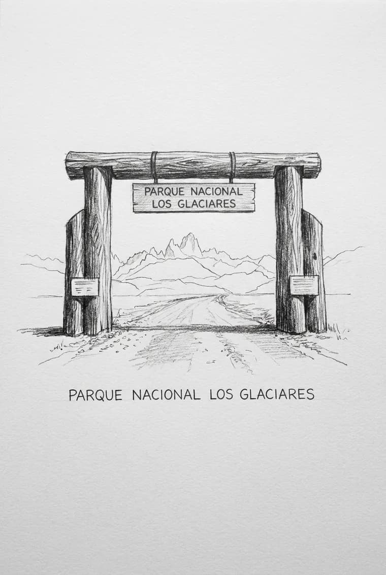 La page produite à partir de cette photo, crayon sur papier, légende « Parque Nacional Los Glaciares »